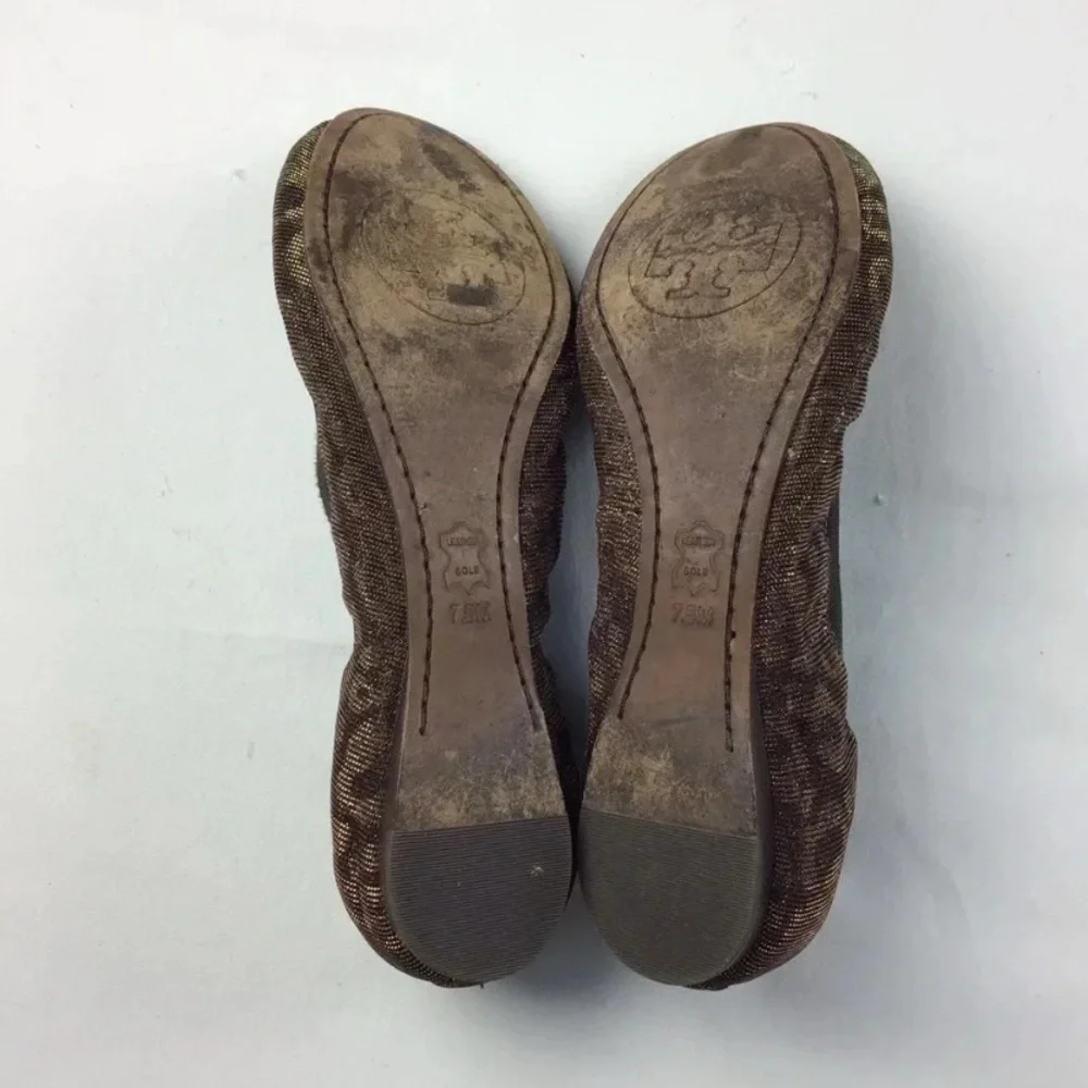 Tory Burch Caroline 2 Leopard Lurex Vegan Elastic Ballet Flats Women's Size 7.5M